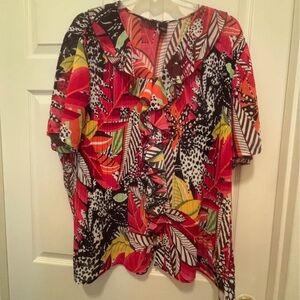 Catherines Colorful Leaf Print Blouse